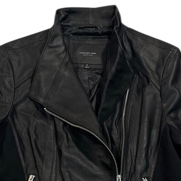 Andrew Marc Felix Leather Moto Jacket Women’s XL Black Asymmetrical Zip - Picture 2 of 11